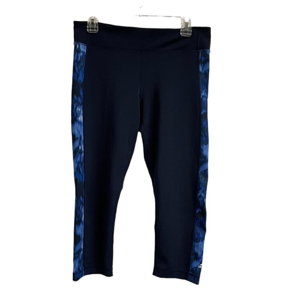 Adidas Climalite Women's Capris Tights Navy Blue & White Activewear L Large - Picture 2 of 11